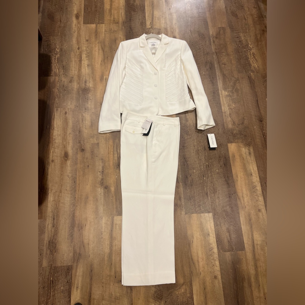 Calvin Klein White Linen Blend Pantsuit
